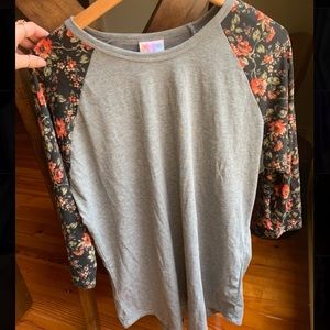Grey baseball T-shirt with floral sleeves